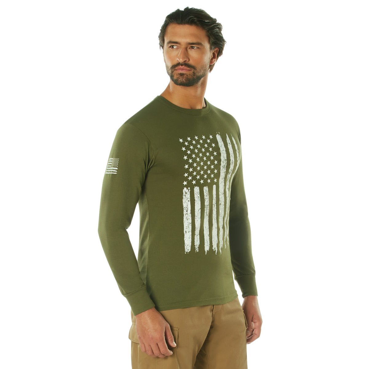 Rothco US Flag Long Sleeve T-Shirt - Color : Olive Drab, Size : 3XL