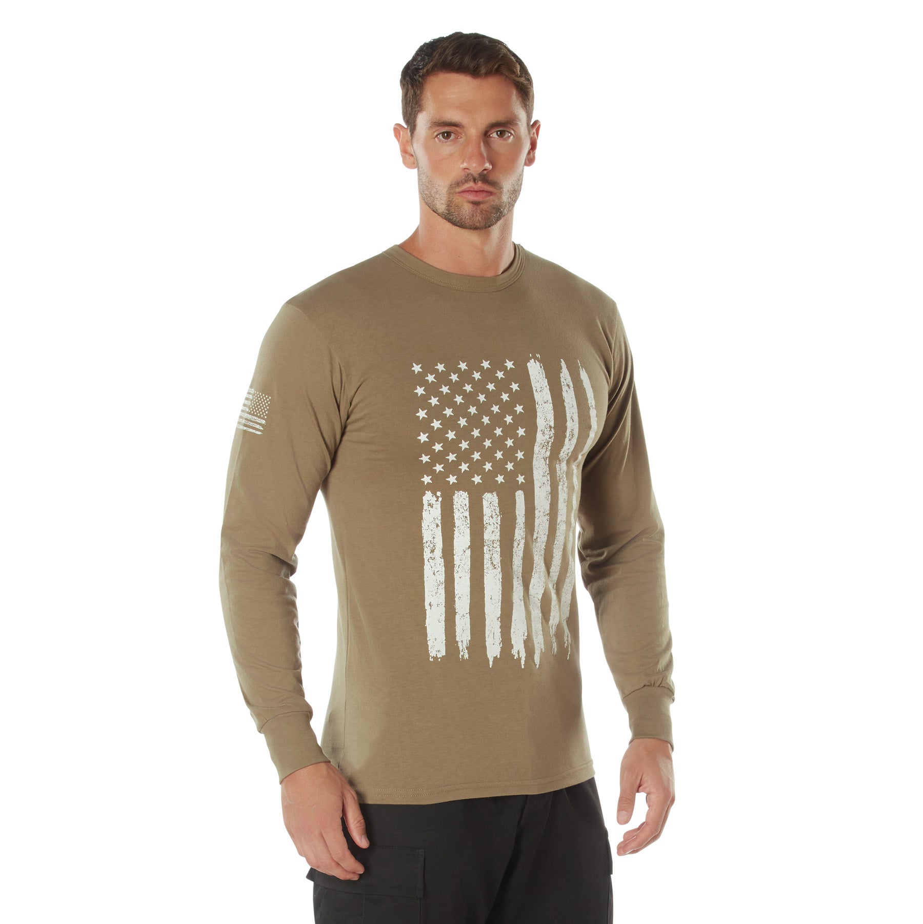 Rothco US Flag Long Sleeve T-Shirt - Color : Coyote Brown, Size : 3XL