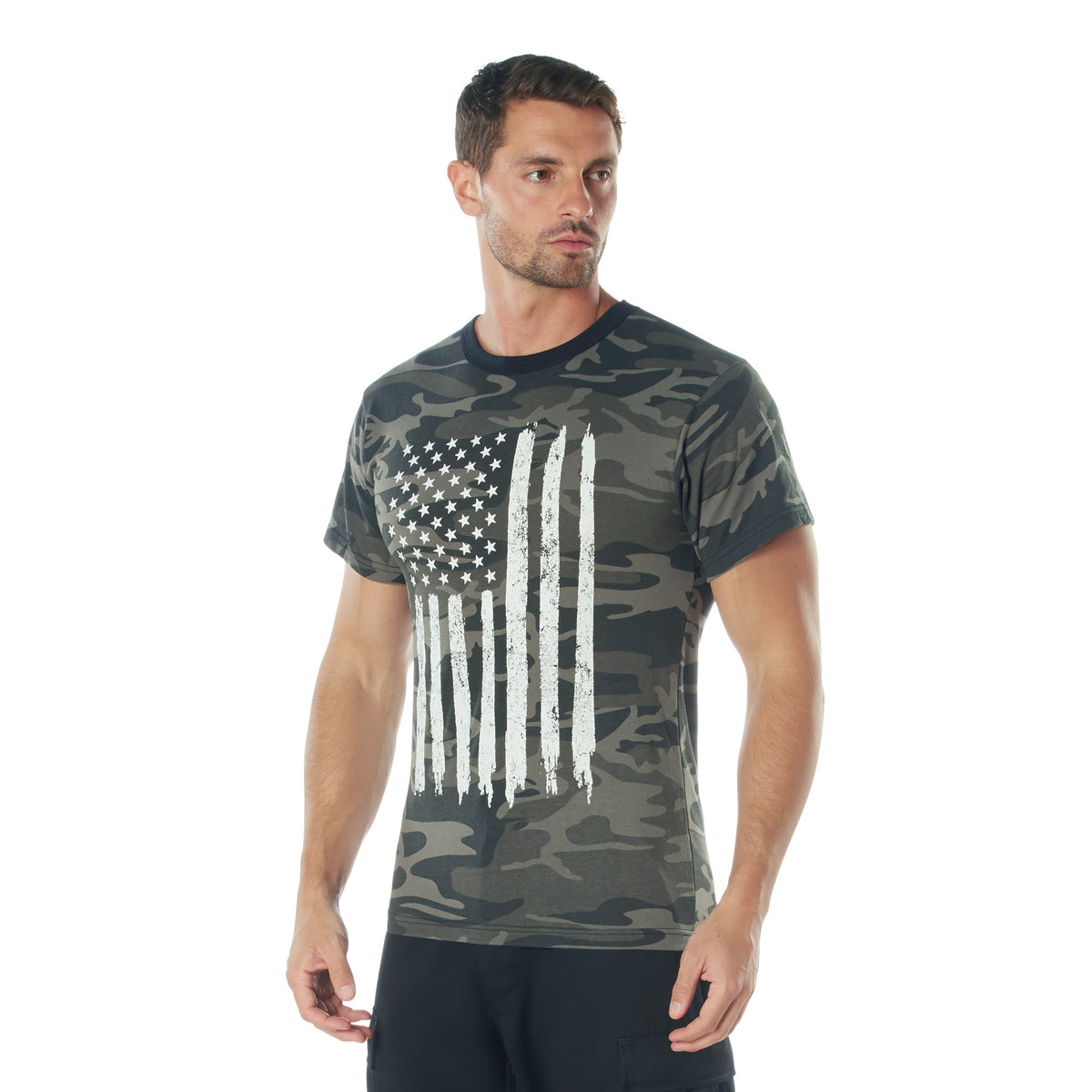 Rothco Camo US Flag T-Shirt - Color : Black Camo, Size : 3XL