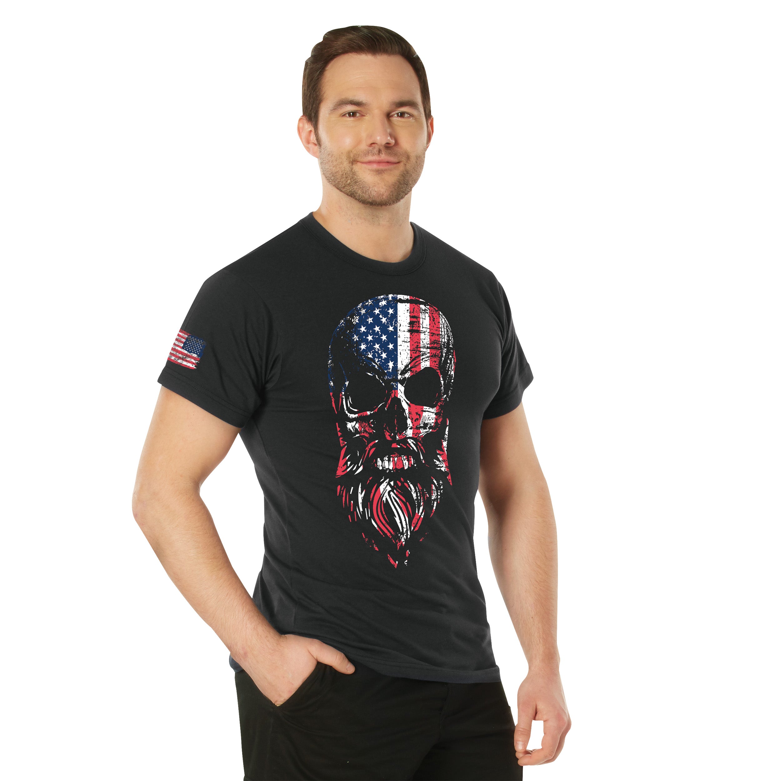 Rothco US Flag Bearded Skull T-Shirt - Color : Black, Size : 3XL