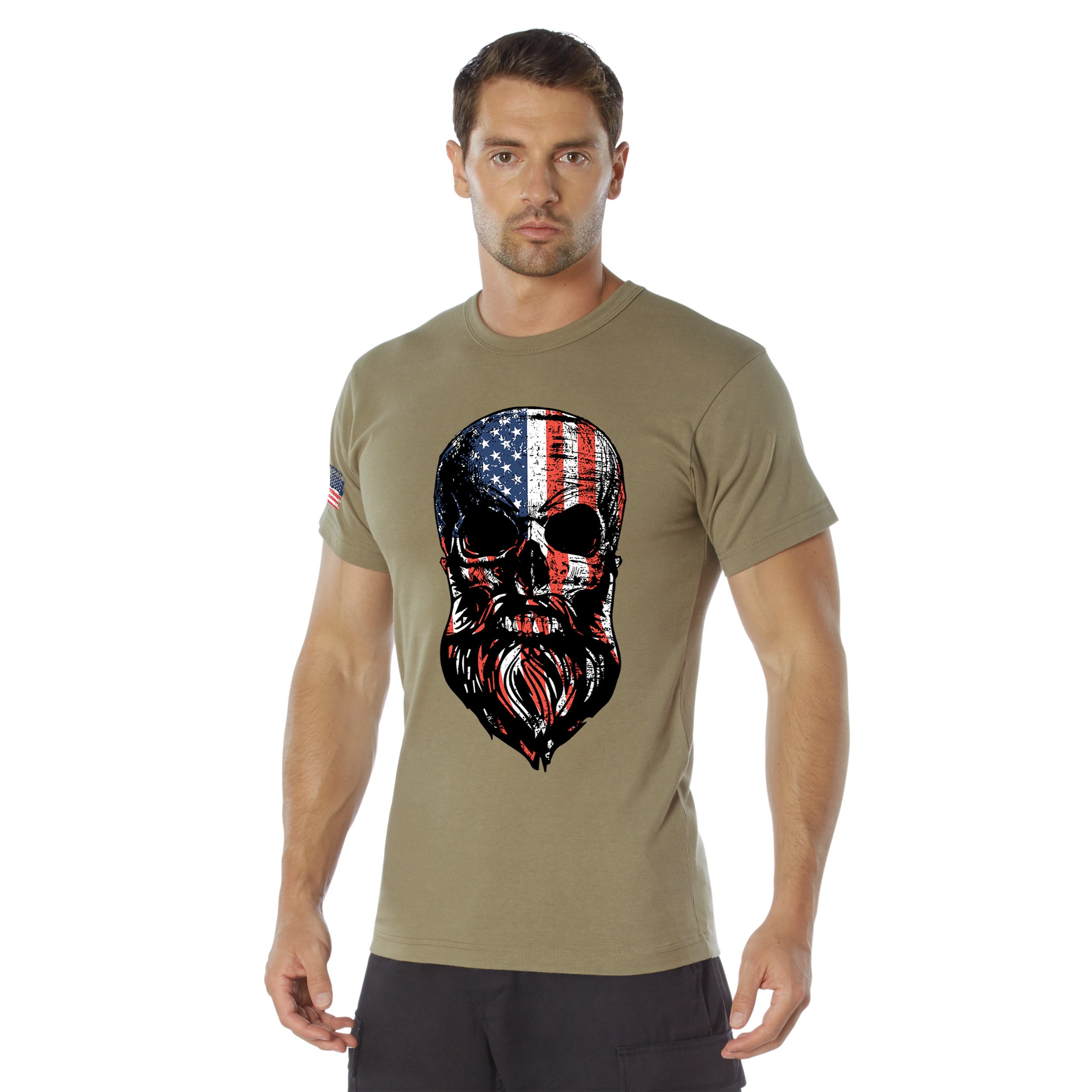 Rothco US Flag Bearded Skull T-Shirt - Color : Coyote Brown, Size : 3XL
