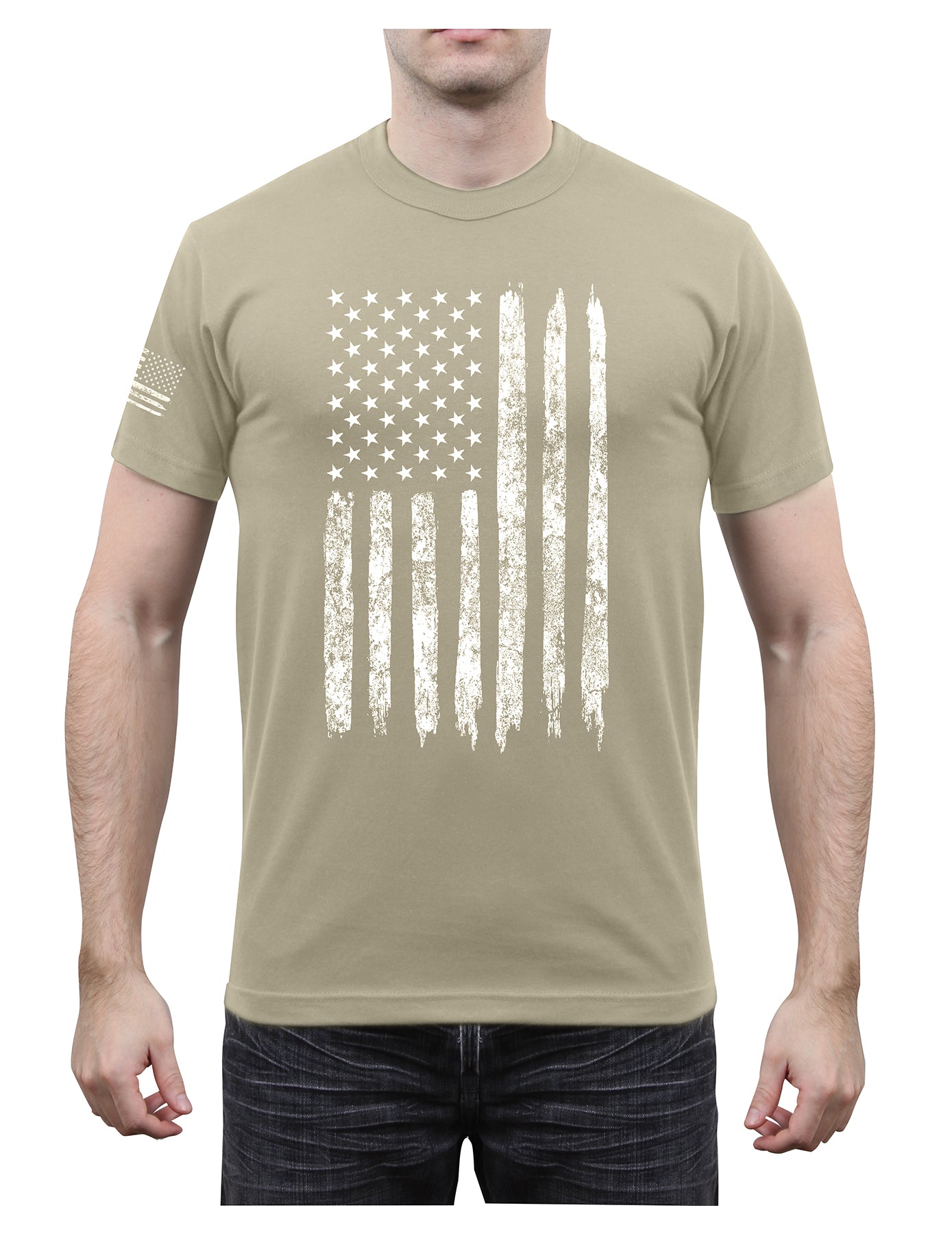 Rothco Distressed US Flag Athletic Fit T-Shirt - Color : Desert Sand, Size : XL