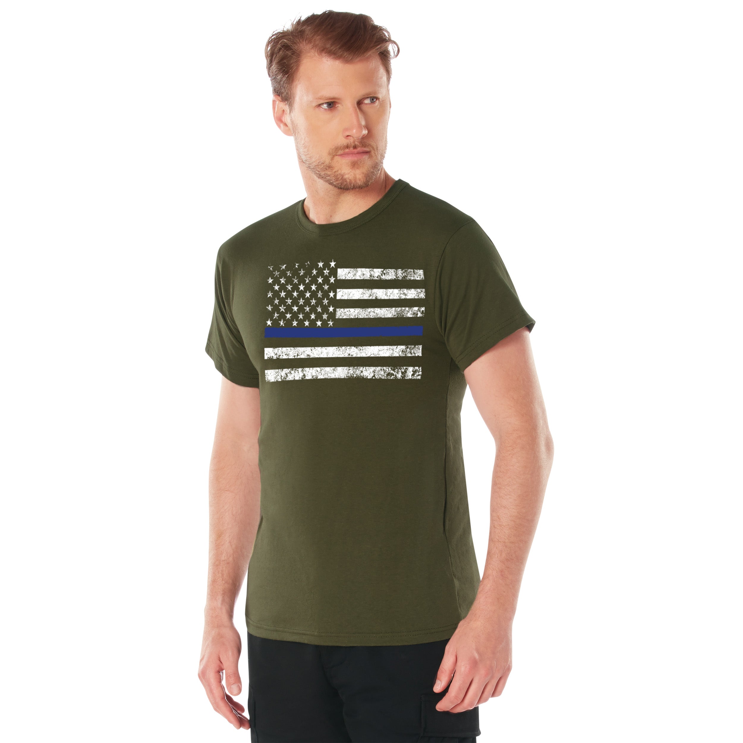 Rothco Thin Blue Line T-Shirt - Color : Olive Drab, Size : 3XL