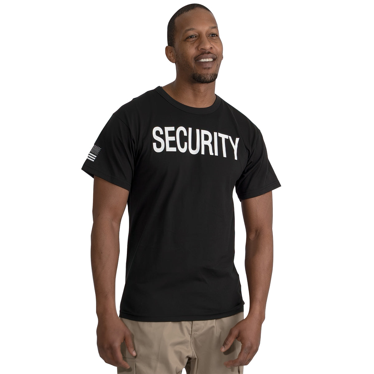 Rothco 2-Sided Security T-Shirt with US Flag On Sleeve - Black - Size : 3XL