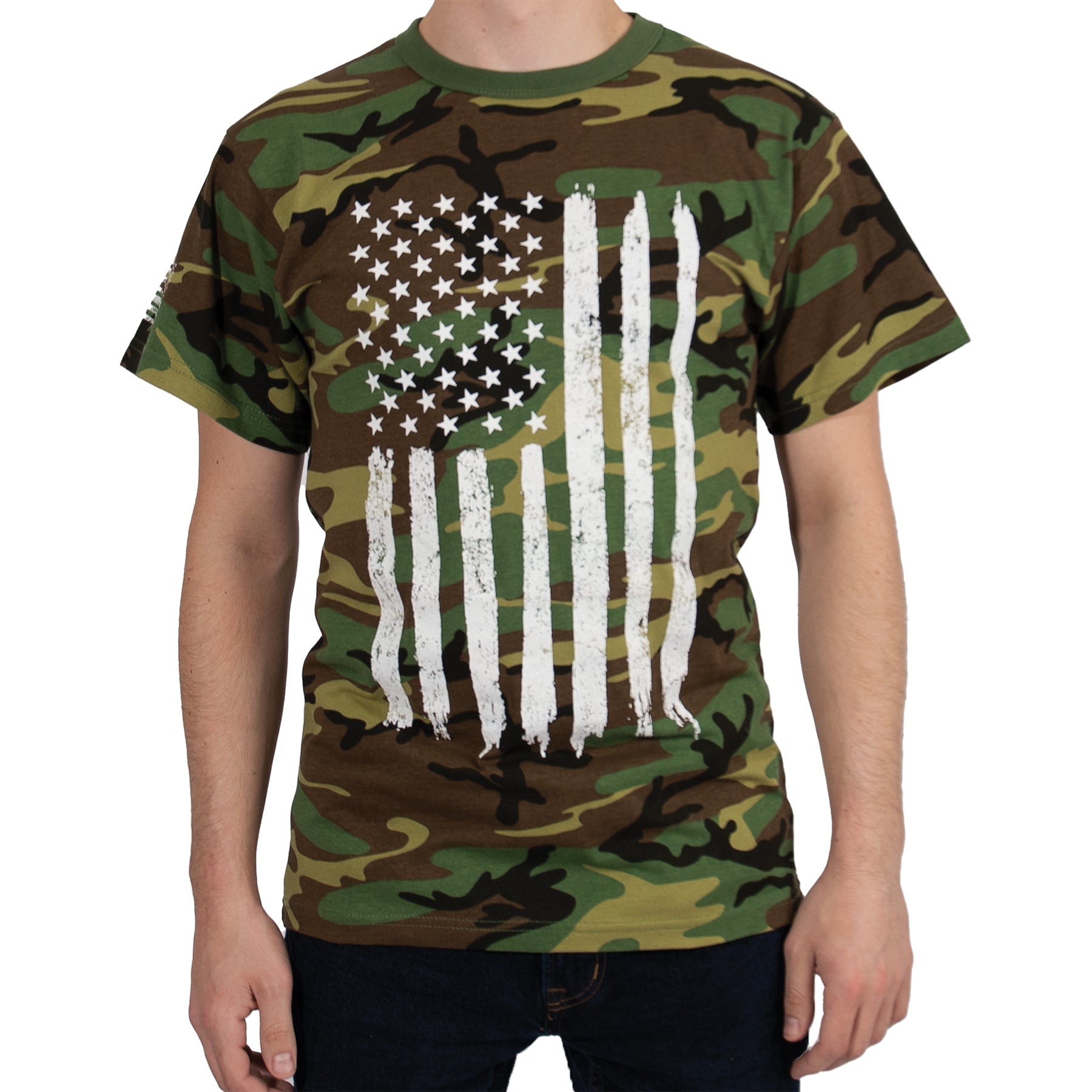 Rothco Camo US Flag T-Shirt - Color : Woodland Camo, Size : 3XL
