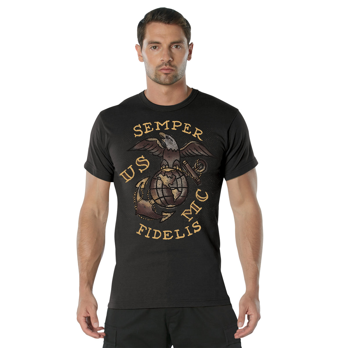 Rothco USMC Semper Fidelis T-Shirt - Color : Black, Size : 3XL