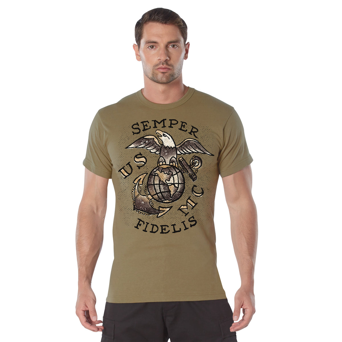 Rothco USMC Semper Fidelis T-Shirt - Color : Coyote Brown, Size : 3XL