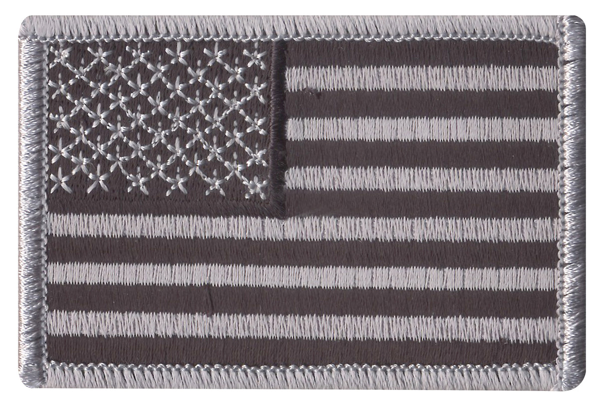Rothco Iron On / Sew On Embroidered US Flag Patch - Color : Black / Silver, Orientation : Normal