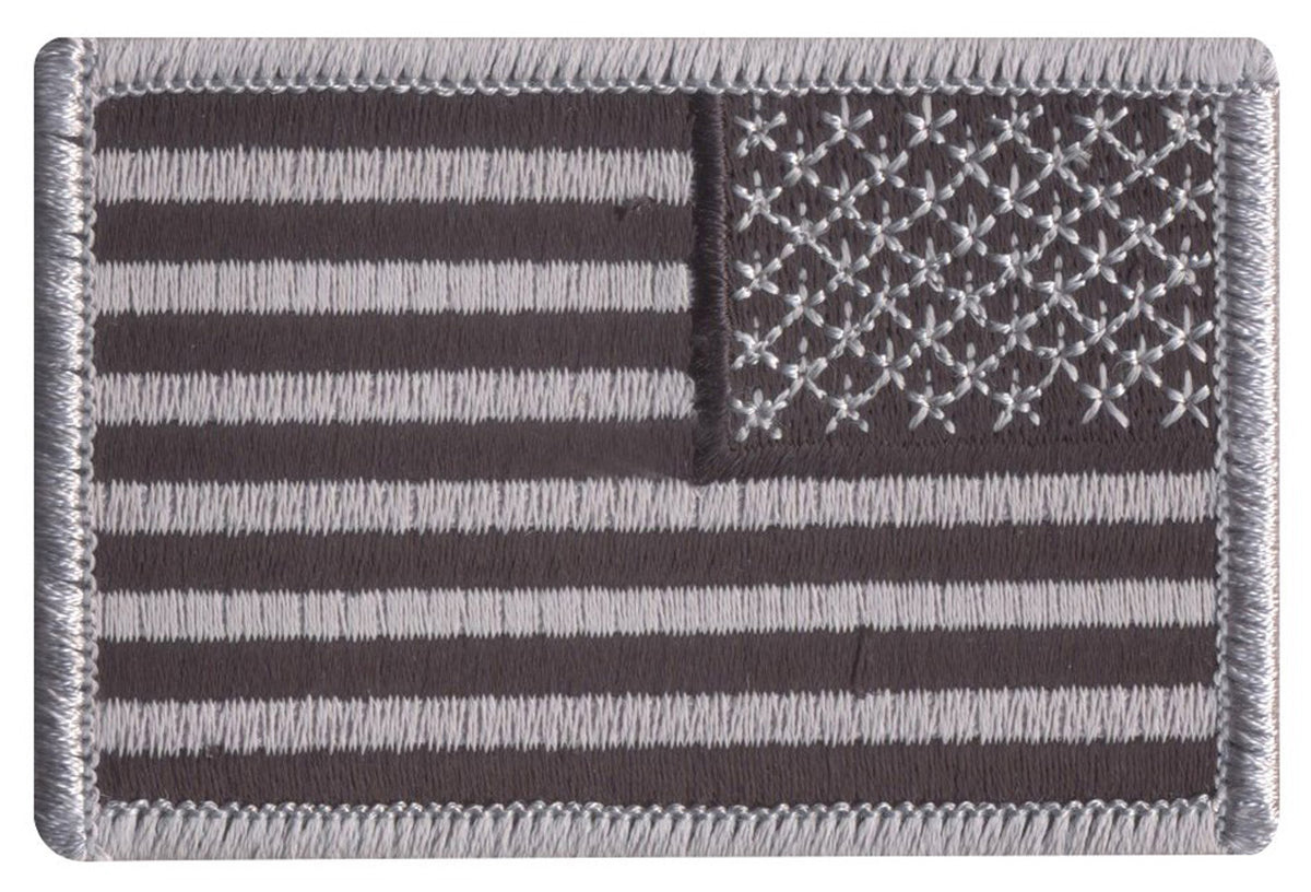 Rothco Iron On / Sew On Embroidered US Flag Patch - Color : Black / Silver, Orientation : Reverse