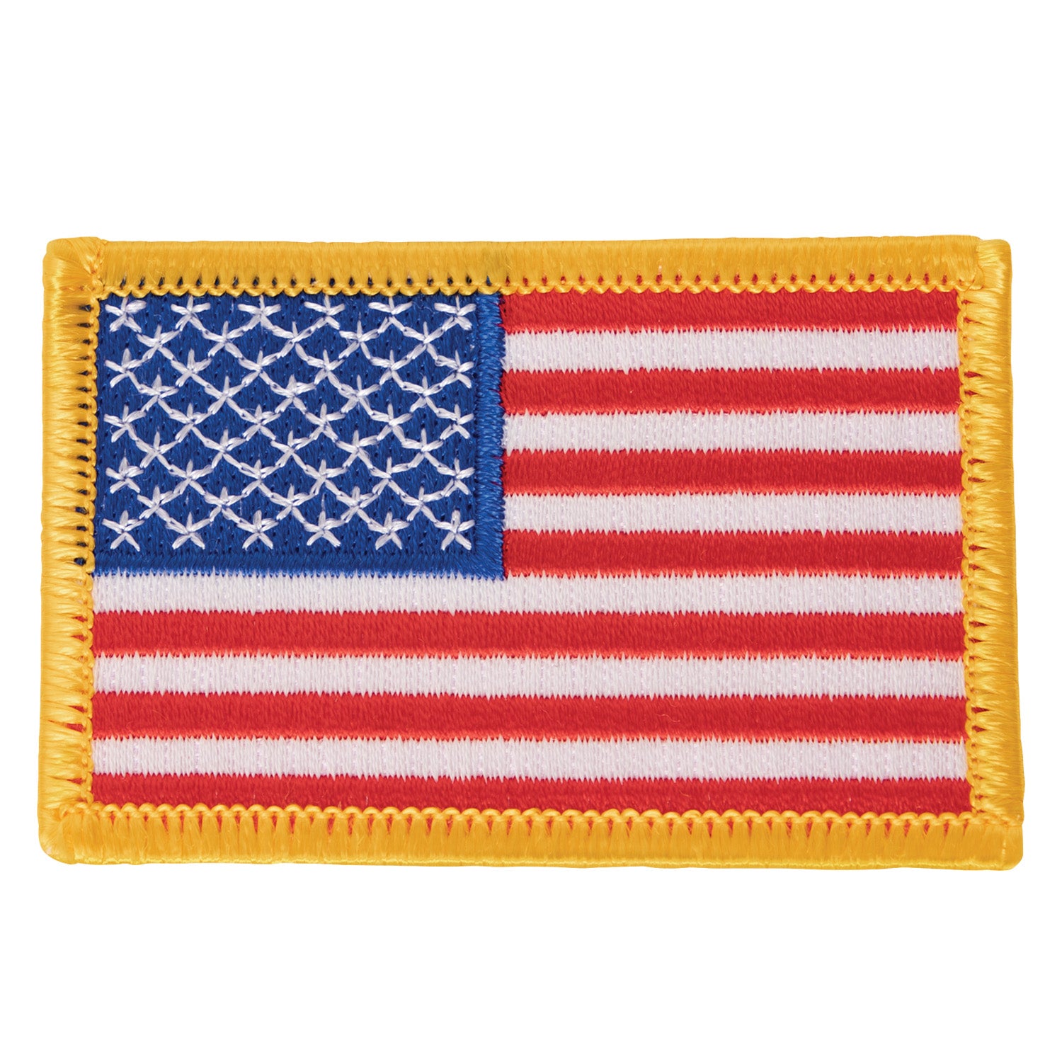 Rothco Iron On / Sew On Embroidered US Flag Patch - Color : Red White Blue with Yellow Border, Orientation : Normal