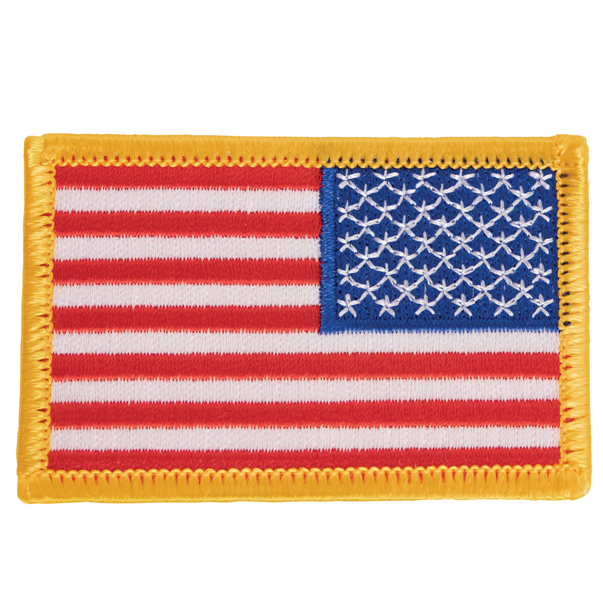 Rothco Iron On / Sew On Embroidered US Flag Patch - Color : Red White Blue with Yellow Border, Orientation : Reverse