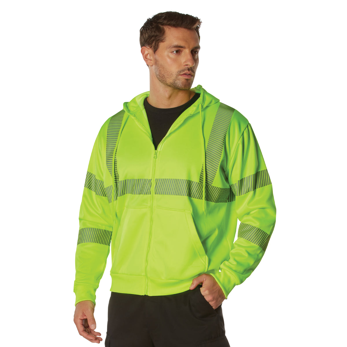 Rothco Hi-Vis Performance Zipper Sweatshirt - Safety Green - Size : L