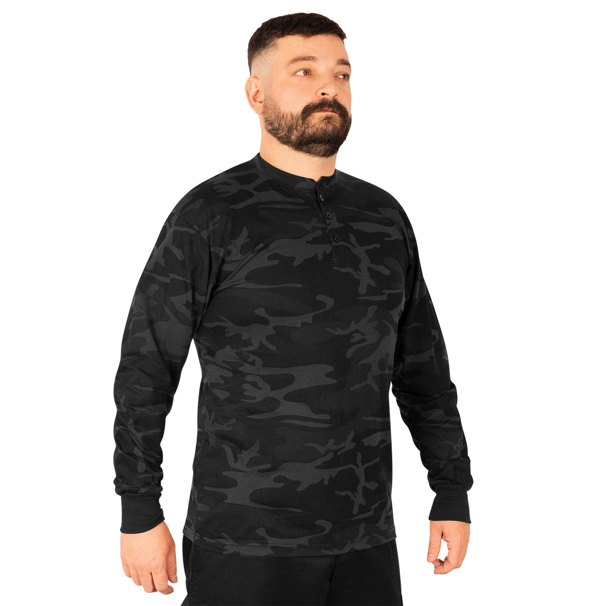 Rothco Long Sleeve Henley T-Shirt - Color : Midnight Black Camo, Size : 3XL
