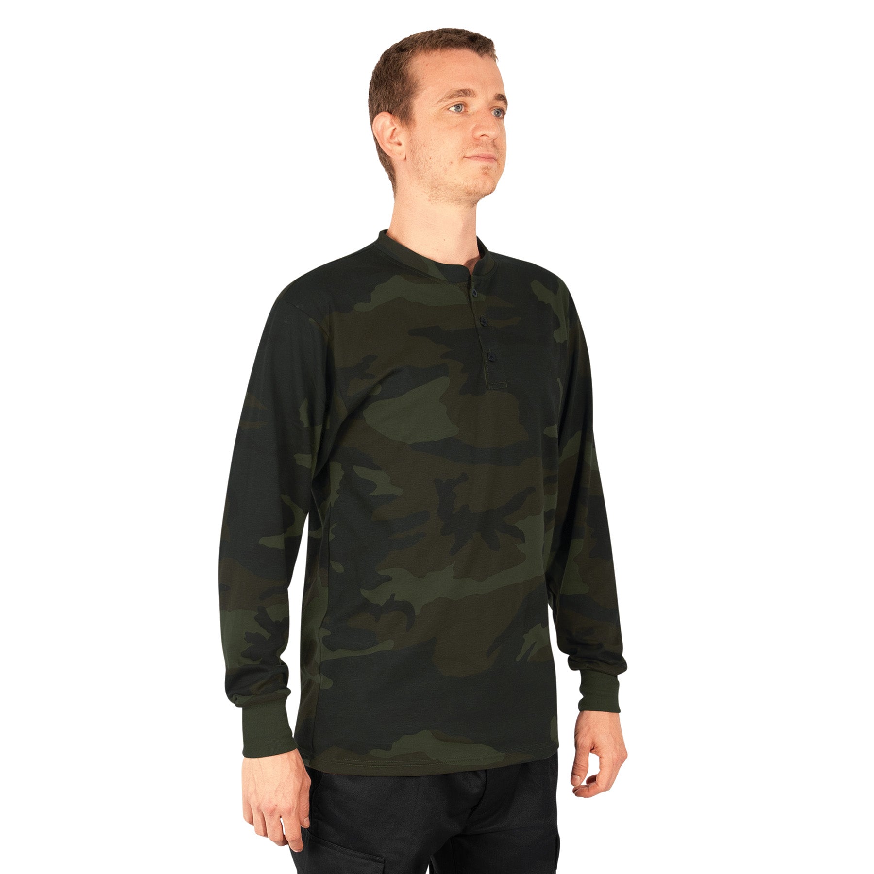 Rothco Long Sleeve Henley T-Shirt - Color : Midnight Woodland Camo, Size : 3XL