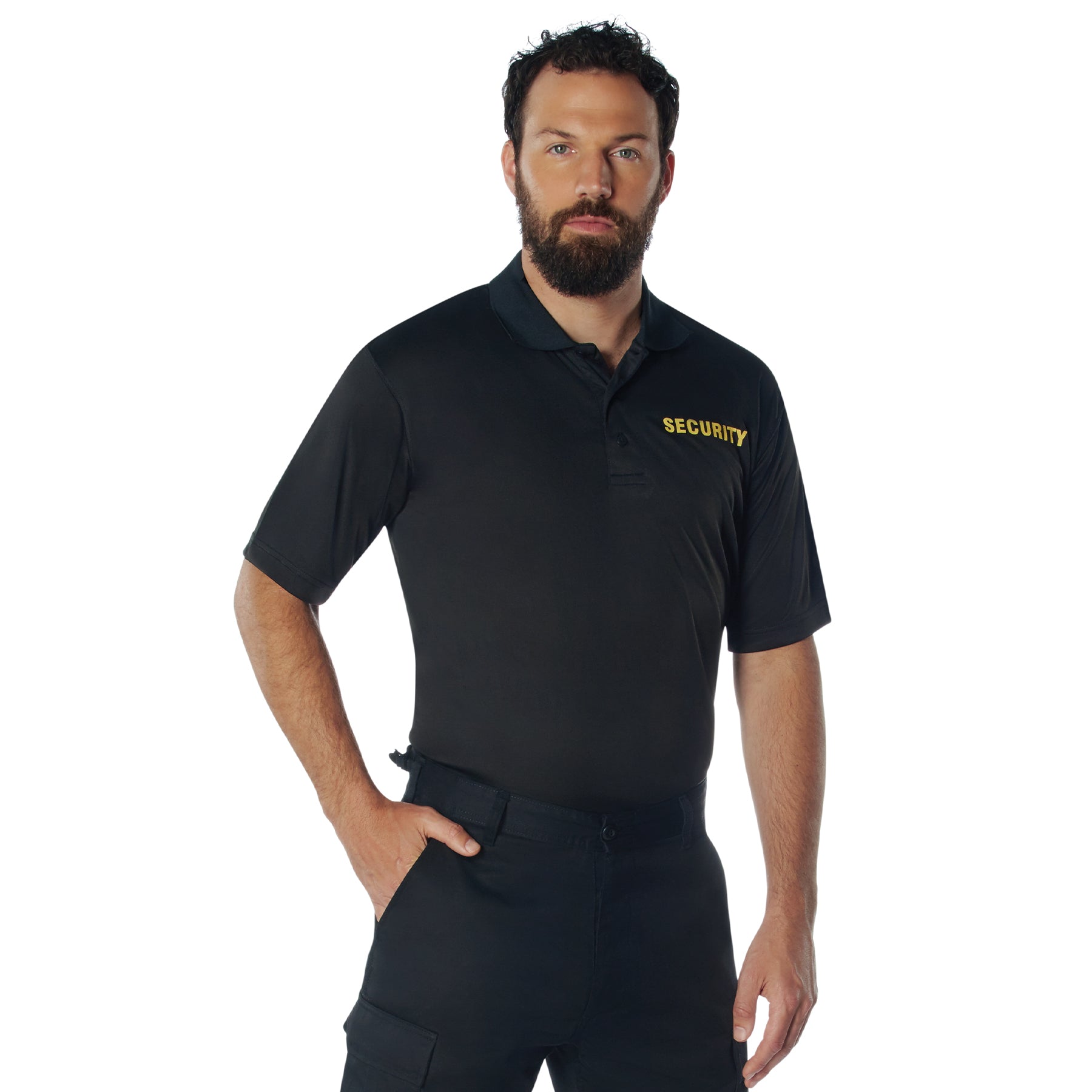 Rothco Moisture Wicking Security Polo Shirt - Color : Black W/ Gold Lettering, Size : 3XL