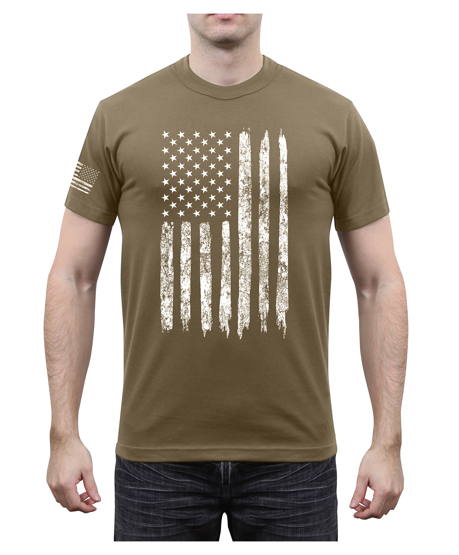 Rothco Distressed US Flag Athletic Fit T-Shirt - Color : Coyote Brown, Size : 3XL