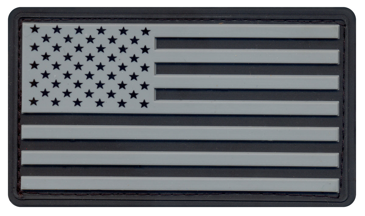 Rothco PVC US Flag Patch With Hook Back - Color : Black / Silver, Packaging : Bulk Packaging