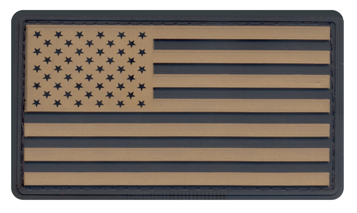 Rothco PVC US Flag Patch With Hook Back - Color : Black / Khaki, Packaging : Bulk Packaging