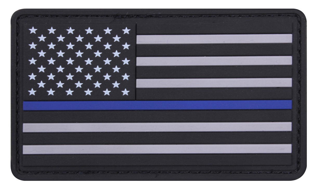 Rothco PVC Thin Blue Line Flag Patch - Hook Back - Packaging : Bulk Packaging