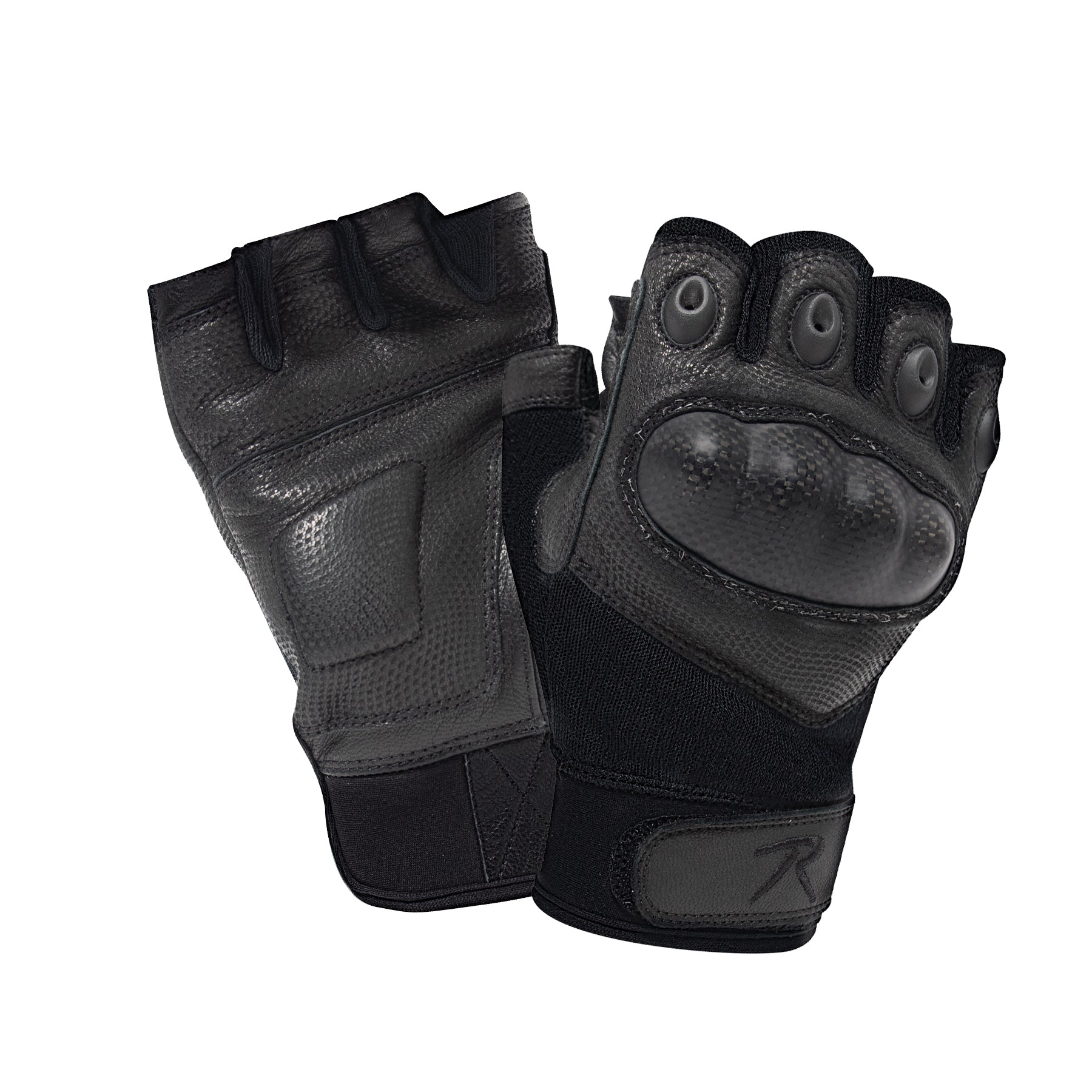 Rothco Fingerless Cut-Resistant Carbon Hard Knuckle Gloves - Black - Size : XL