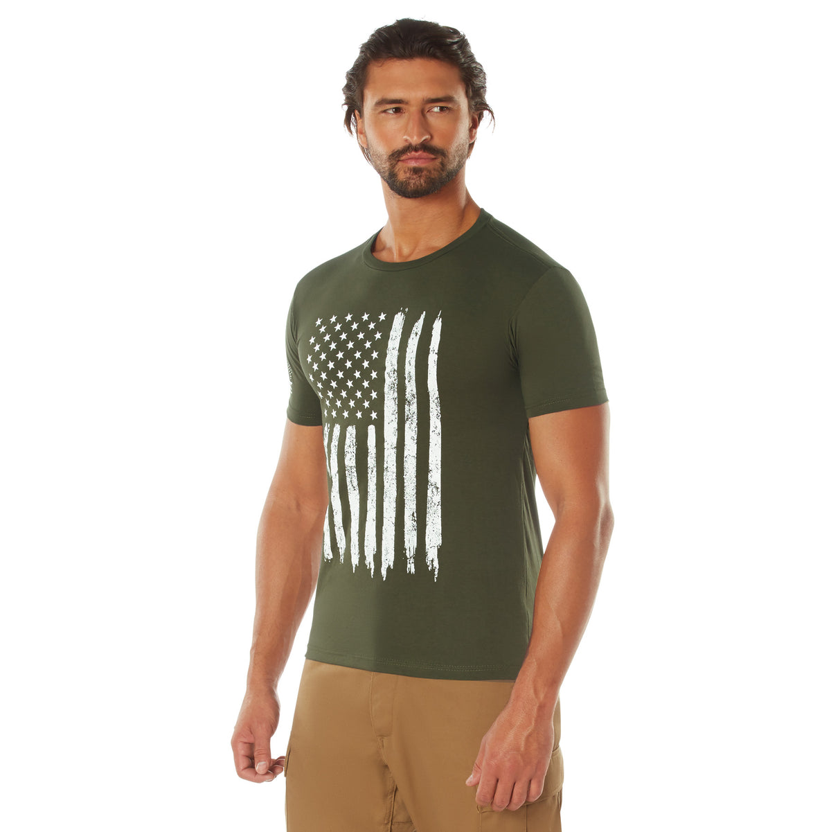 Rothco Distressed US Flag Athletic Fit T-Shirt - Color : Olive Drab, Size : 3XL