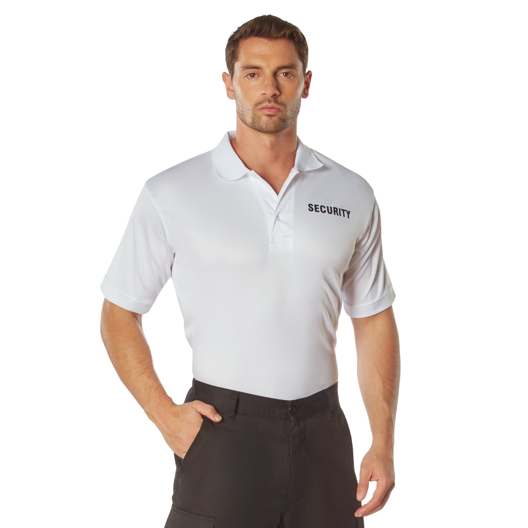 Rothco Moisture Wicking Security Polo Shirt - Color : White W/ Black Lettering, Size : 3XL