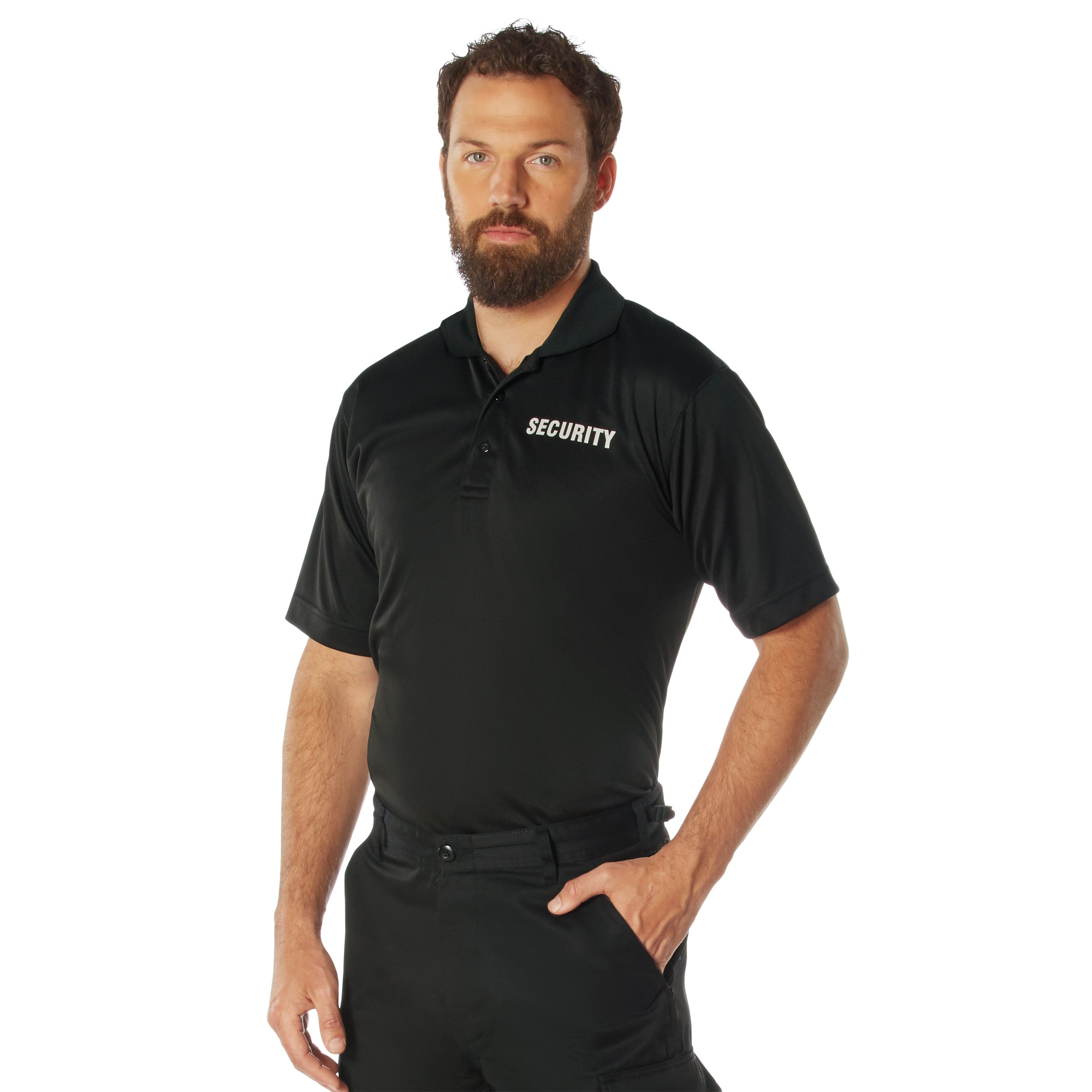 Rothco Moisture Wicking Security Polo Shirt - Color : Black W/ White Lettering, Size : 4XL