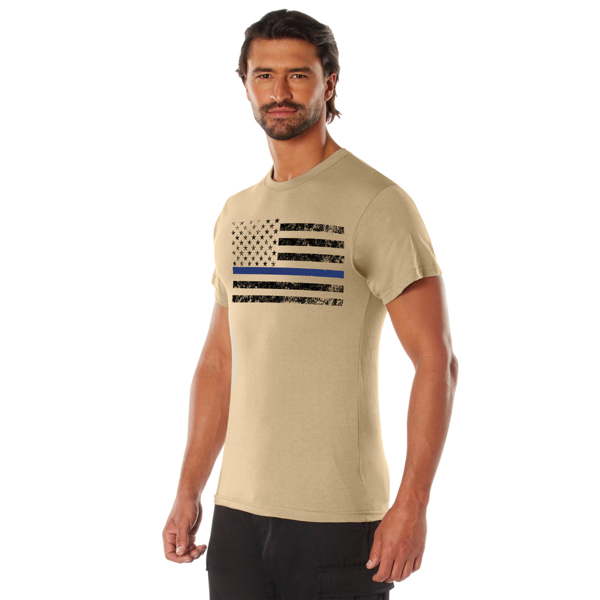 Rothco Thin Blue Line T-Shirt - Color : Desert Sand w/ Black Flag, Size : 3XL