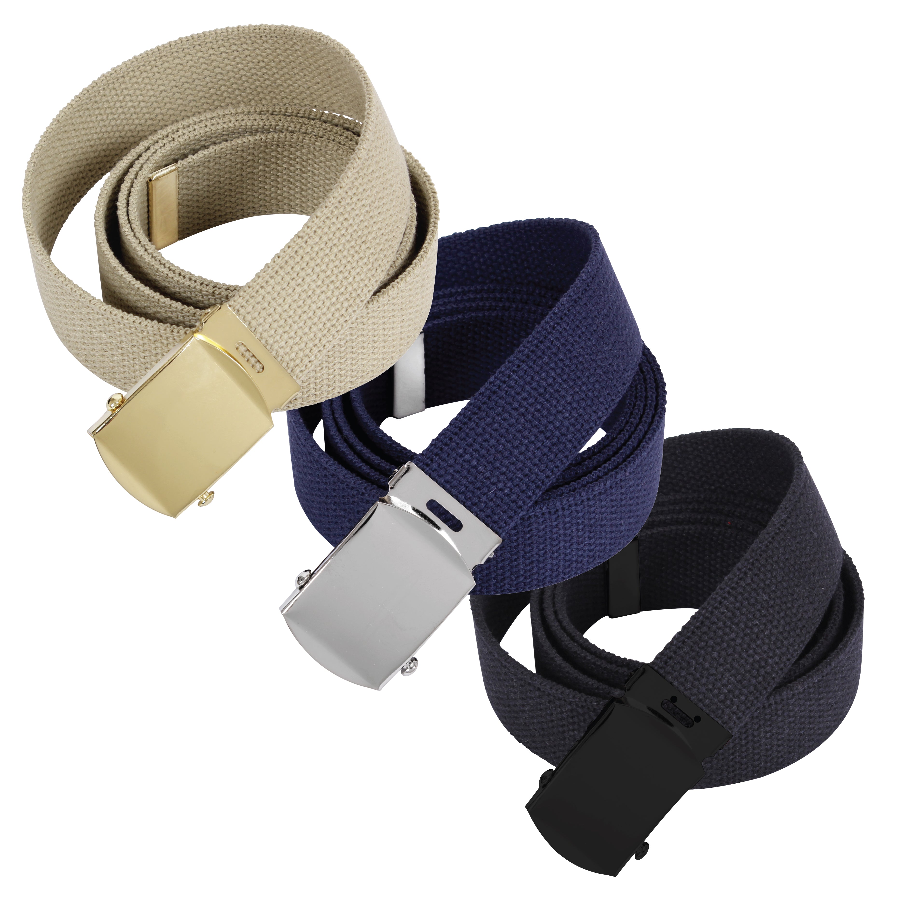 Rothco Web Belts In 3 Pack - Color : Khaki / Navy Blue / Black, Size : 44 Inches