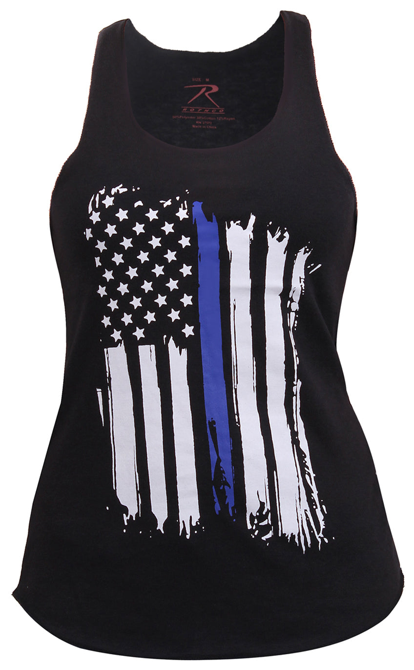 Women Thin Blue Line Flag Racerback Tank Top - Size : 2XL