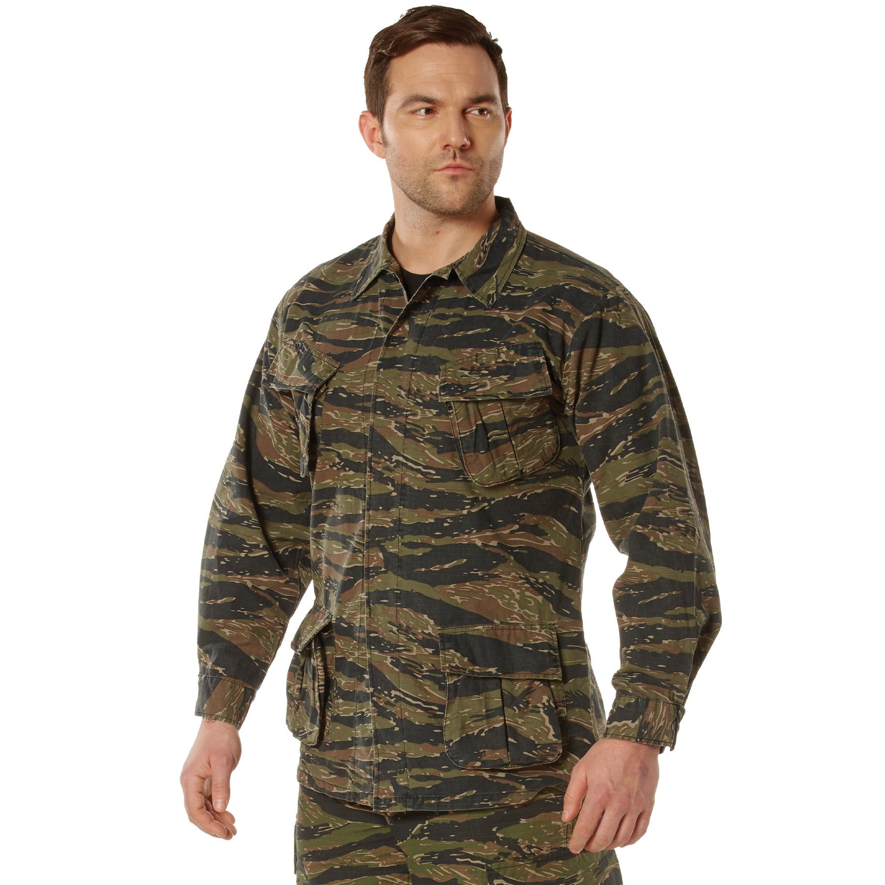 Rothco Vintage Vietnam Fatigue Rip-Stop Shirt - Color : Tiger Stripe Camo, Size : 3XL