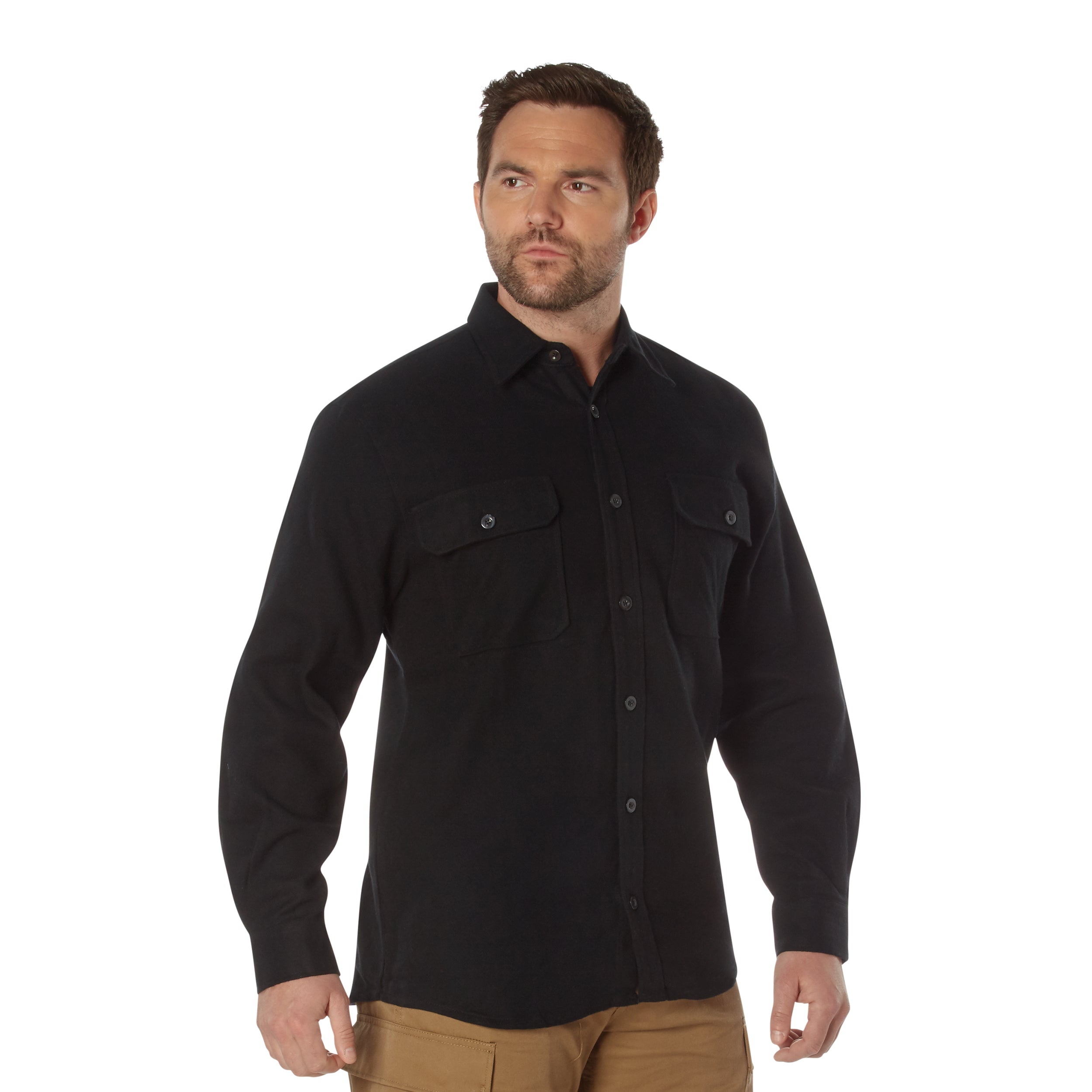 Rothco Heavy Weight Solid Flannel Shirt - Color : Black, Size : 4XL