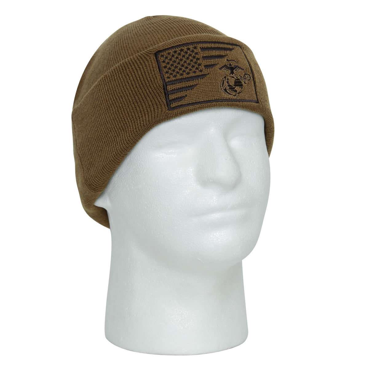 Rothco USMC Eagle, Globe and Anchor / US Flag Deluxe Fine Knit Watch Cap - Color : Coyote Brown