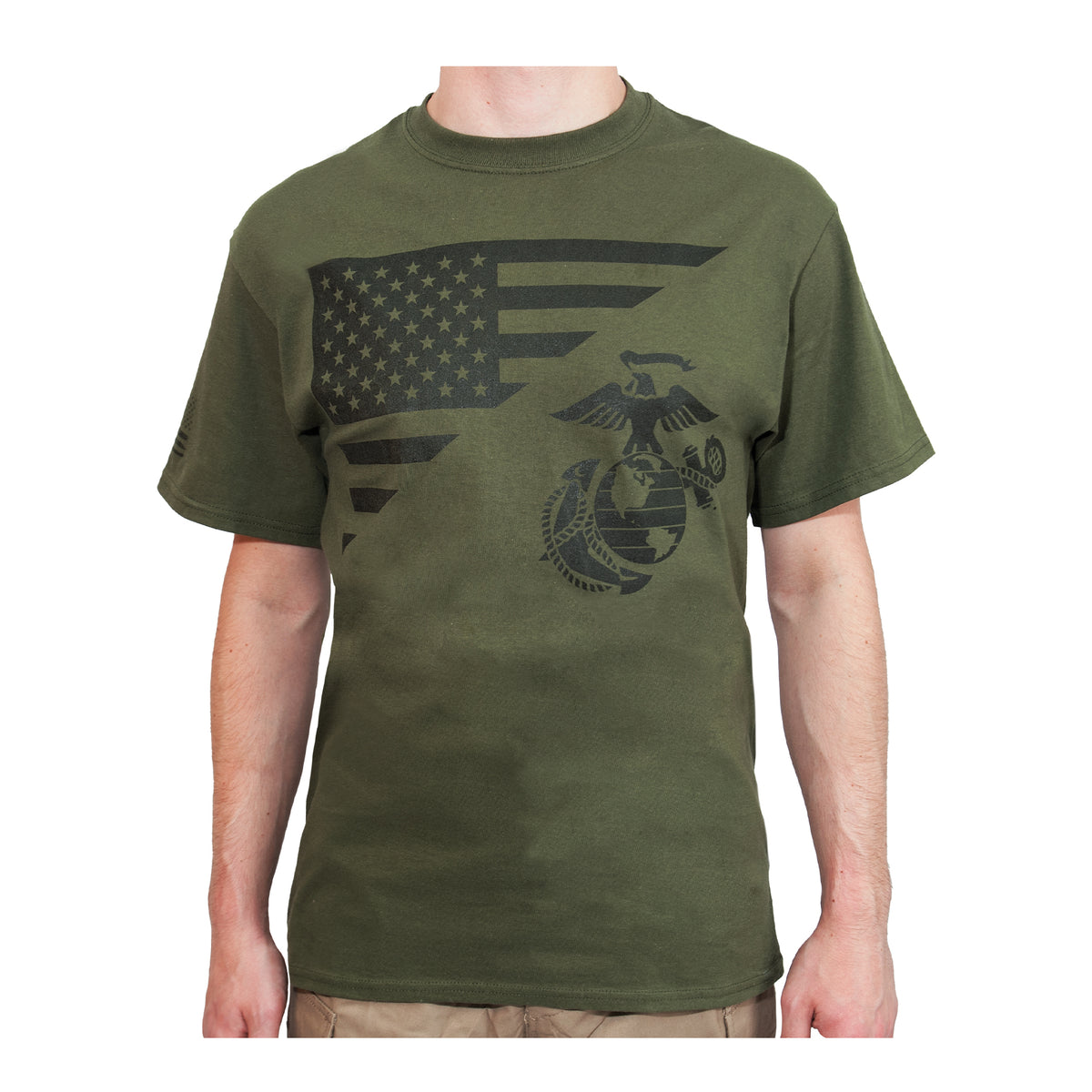 Rothco US Flag / USMC Eagle, Globe, & Anchor T-Shirt - Color : Olive Drab, Size : 3XL