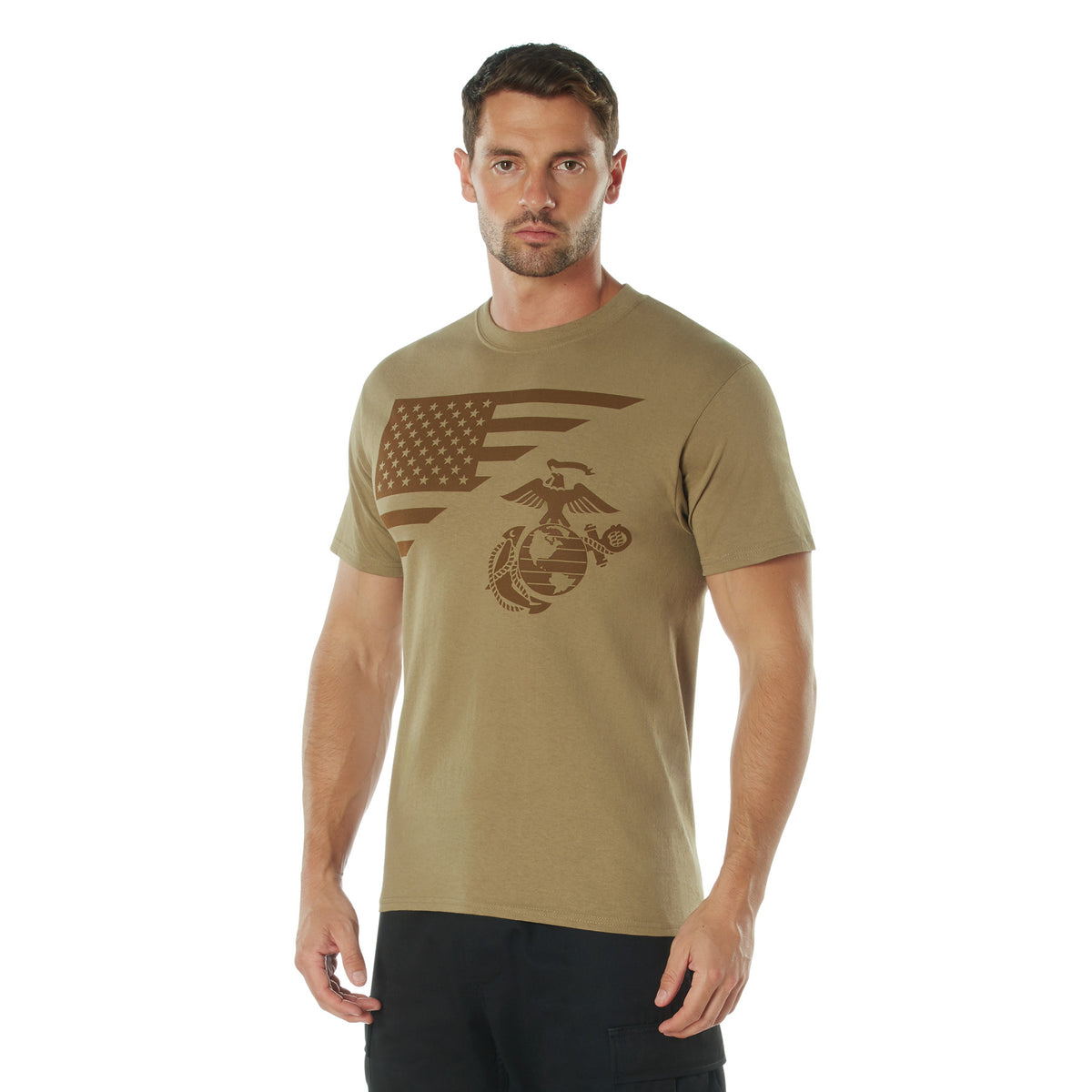 Rothco US Flag / USMC Eagle, Globe, & Anchor T-Shirt - Color : Coyote Brown, Size : 3XL