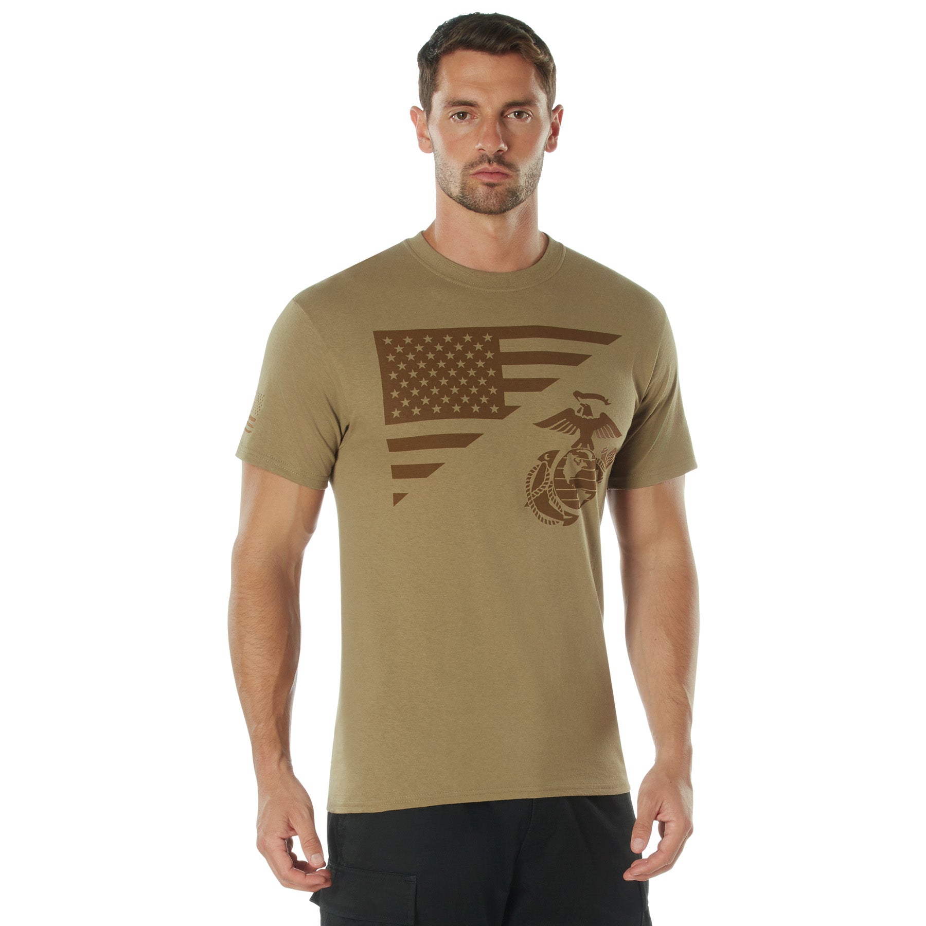 Rothco US Flag / USMC Eagle, Globe, & Anchor T-Shirt - Color : Coyote Brown, Size : XL