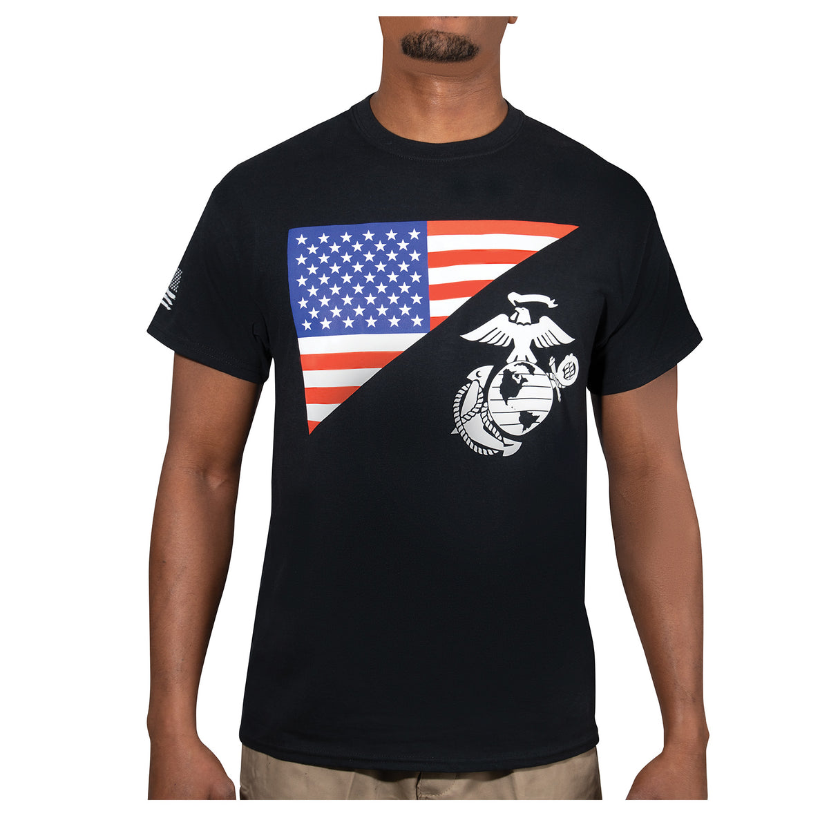 Rothco US Flag / USMC Eagle, Globe, & Anchor T-Shirt - Color : Black, Size : 3XL