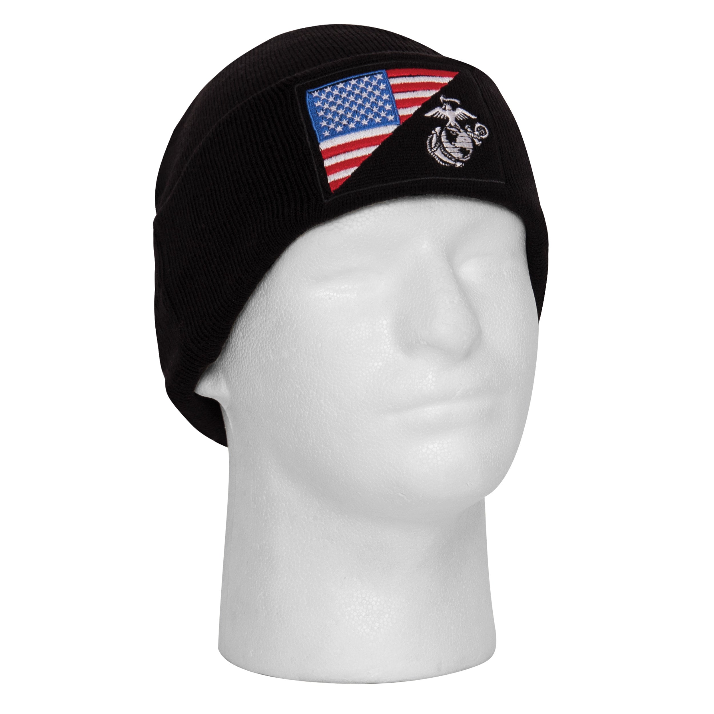 Rothco USMC Eagle, Globe and Anchor / US Flag Deluxe Fine Knit Watch Cap - Color : Black