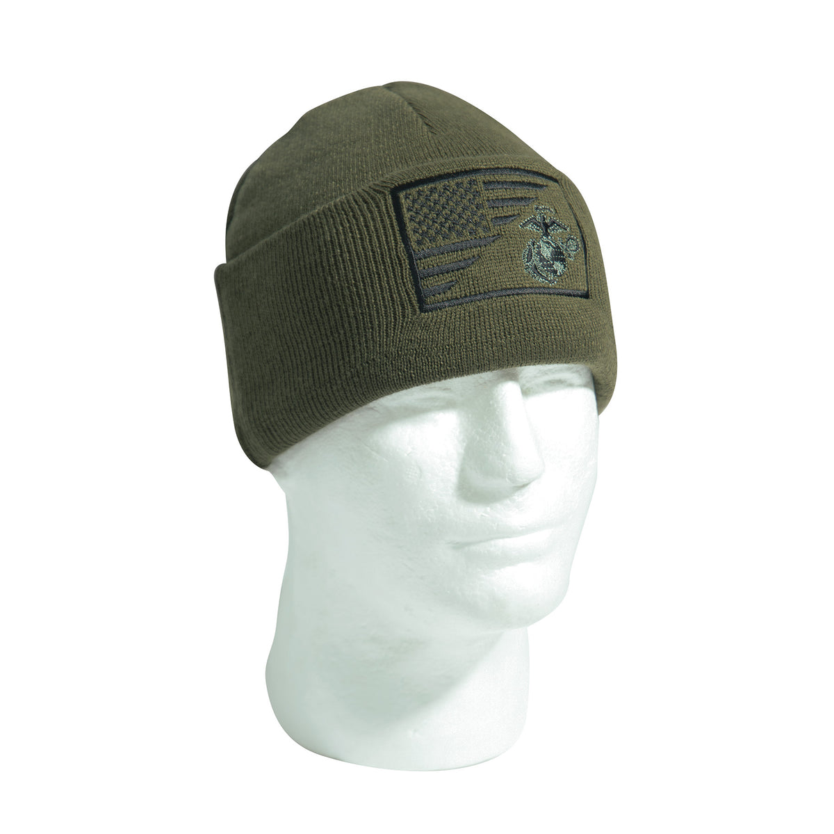 Rothco USMC Eagle, Globe and Anchor / US Flag Deluxe Fine Knit Watch Cap - Color : Olive Drab