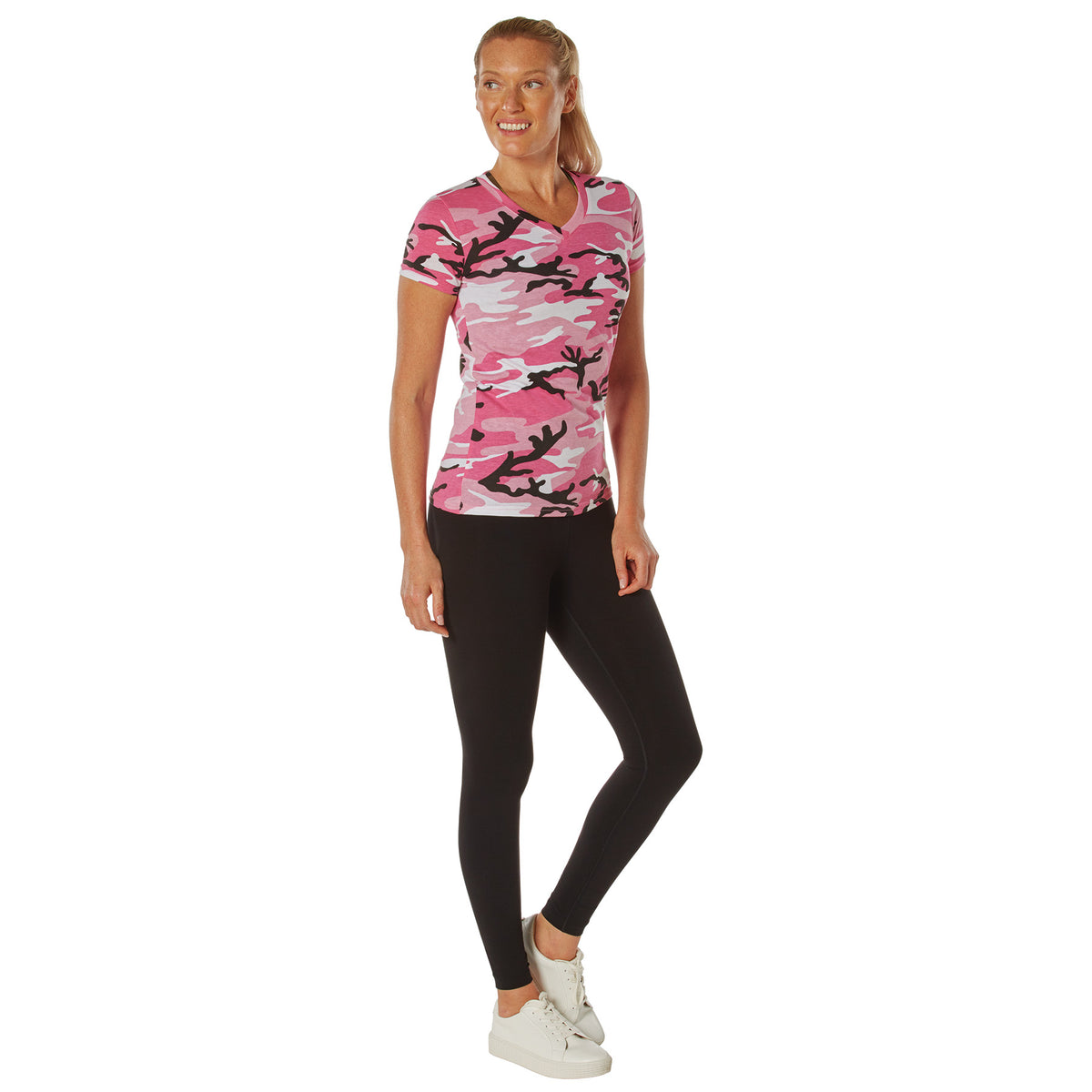 Rothco Womens Long Length Camo V-Neck T-Shirt - Color : Pink Camo, Size : 2XL