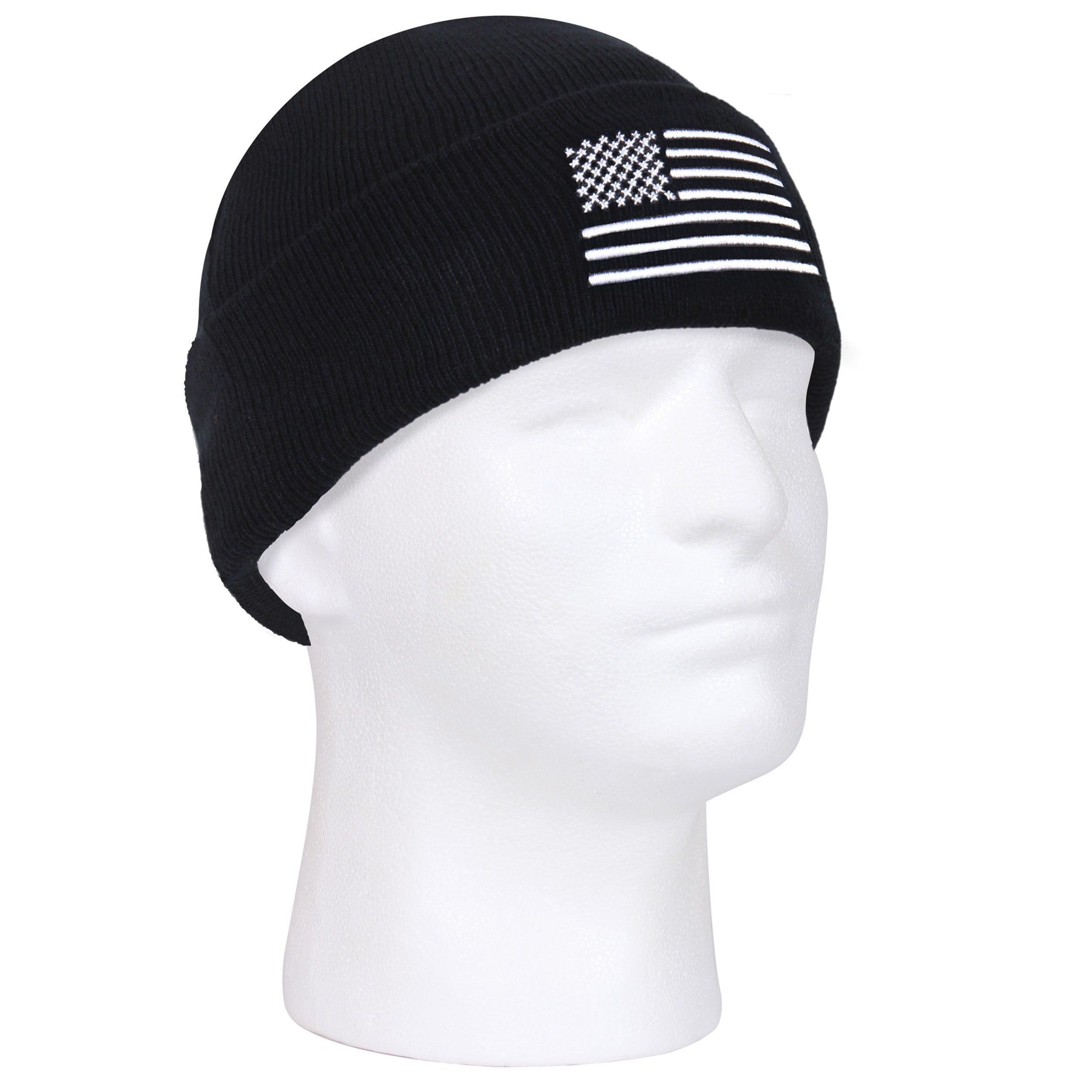 Rothco US Flag Embroidered Fine Knit Watch Cap - Color : Black / White