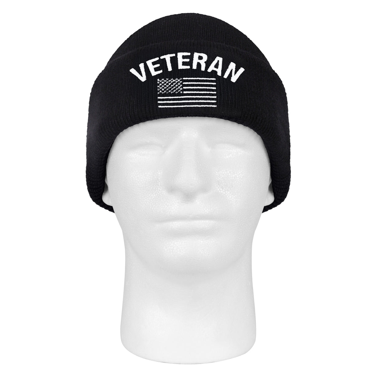 Rothco Veteran With US Flag Fine Knit Watch Cap - Black