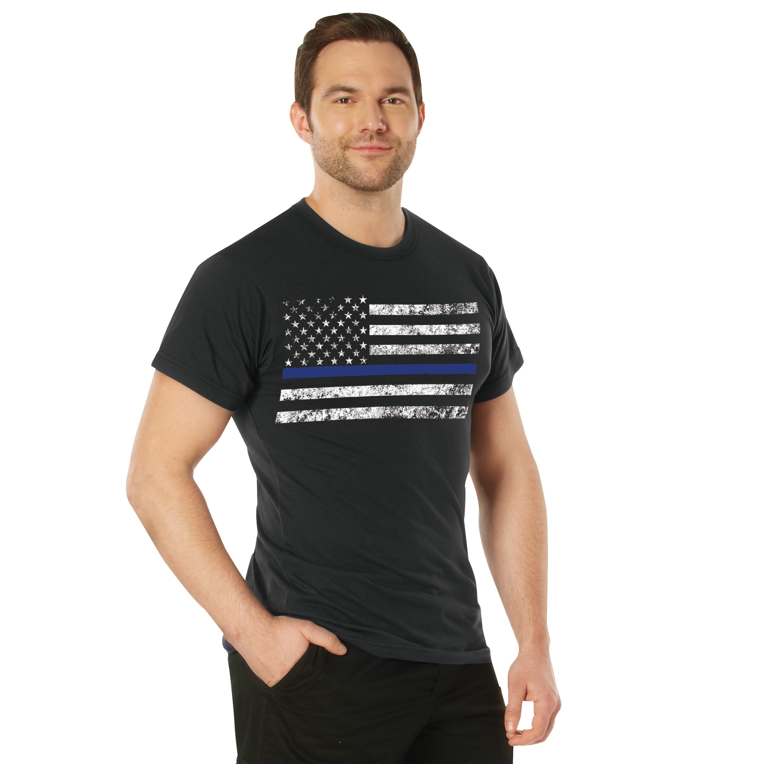 Rothco Thin Blue Line T-Shirt - Color : Black, Size : 4XL