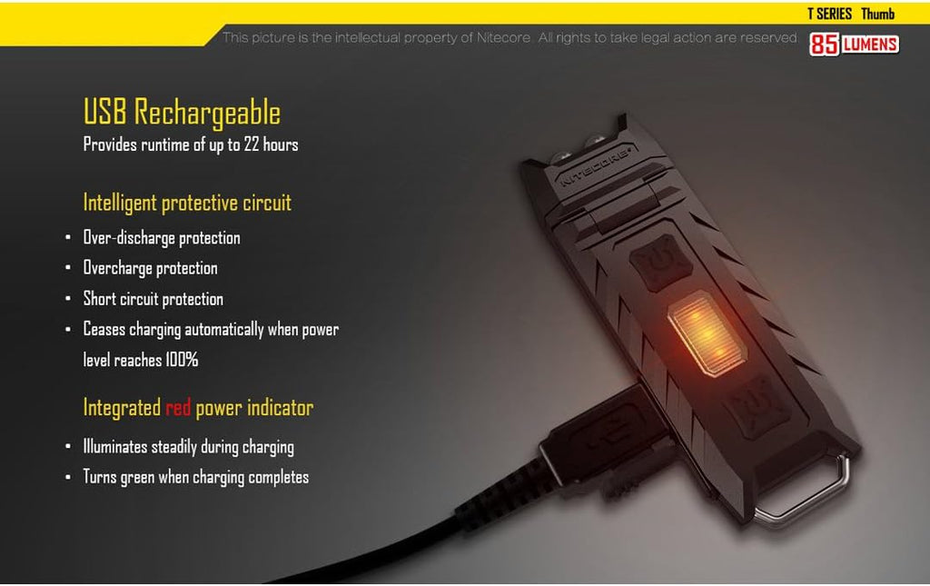 NITECORE Thumb USB Rechargable, 85 lumens shoulder lamp, with High, Med, Low intensity