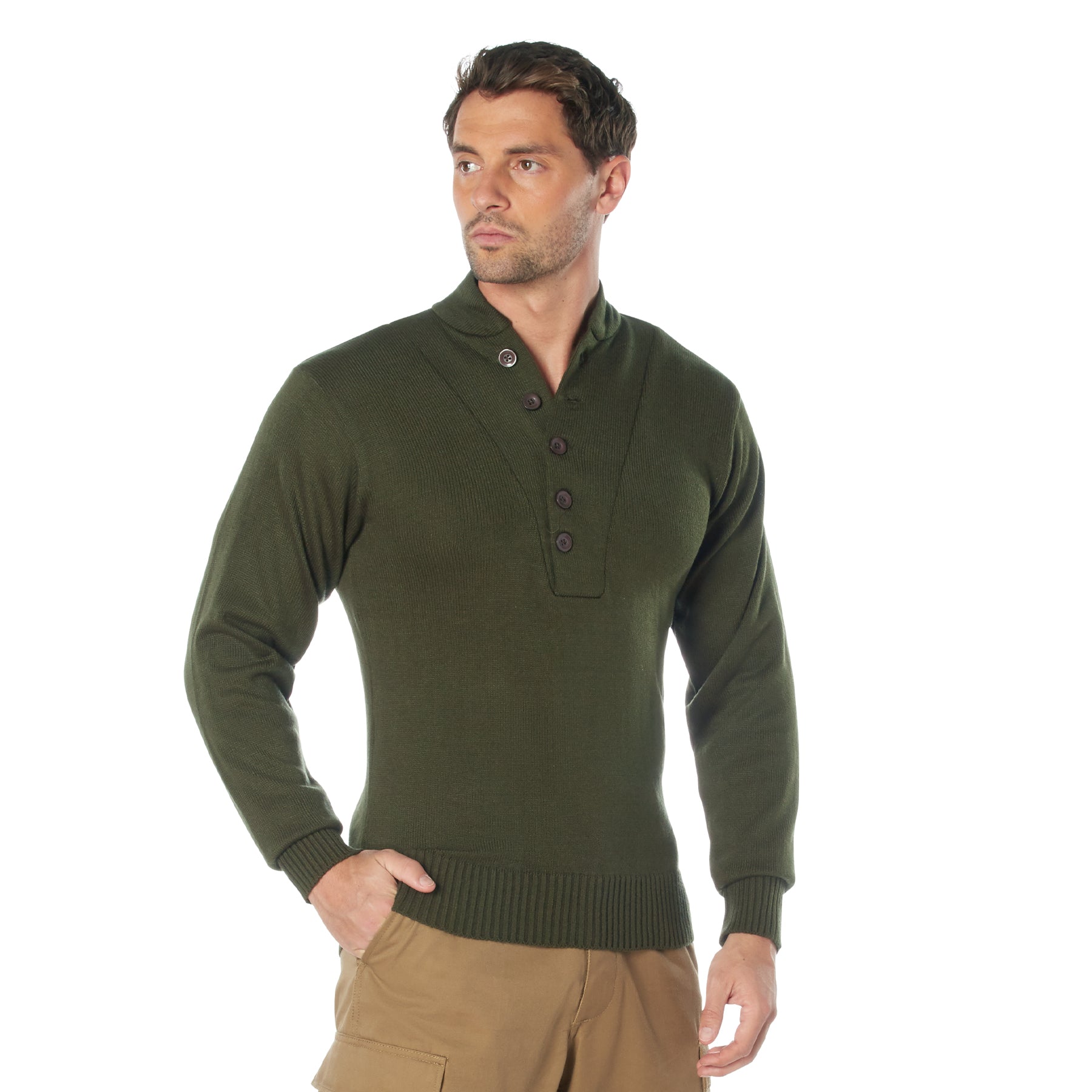 Rothco G.I. Style 5-Button Sweater - Color : Olive Drab, Size : 2XL