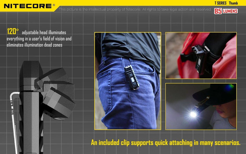NITECORE Thumb USB Rechargable, 85 lumens shoulder lamp, with High, Med, Low intensity