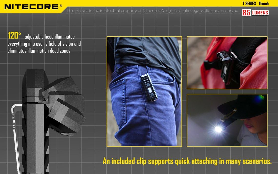 NITECORE Thumb USB Rechargable, 85 lumens shoulder lamp, with High, Med, Low intensity