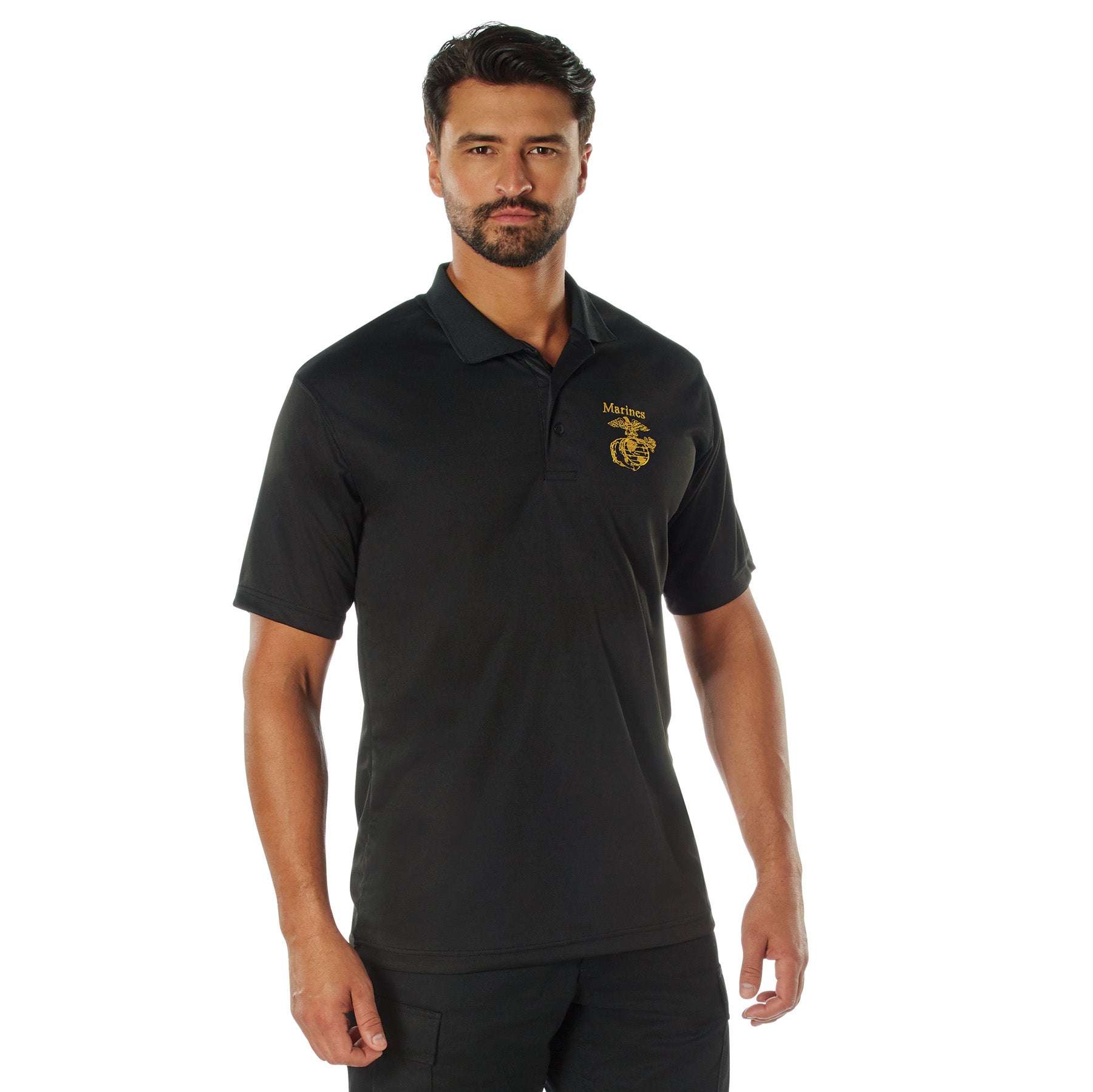 Rothco USMC Eagle, Globe & Anchor Moisture Wicking Polo Shirt - Black - Size : 3XL