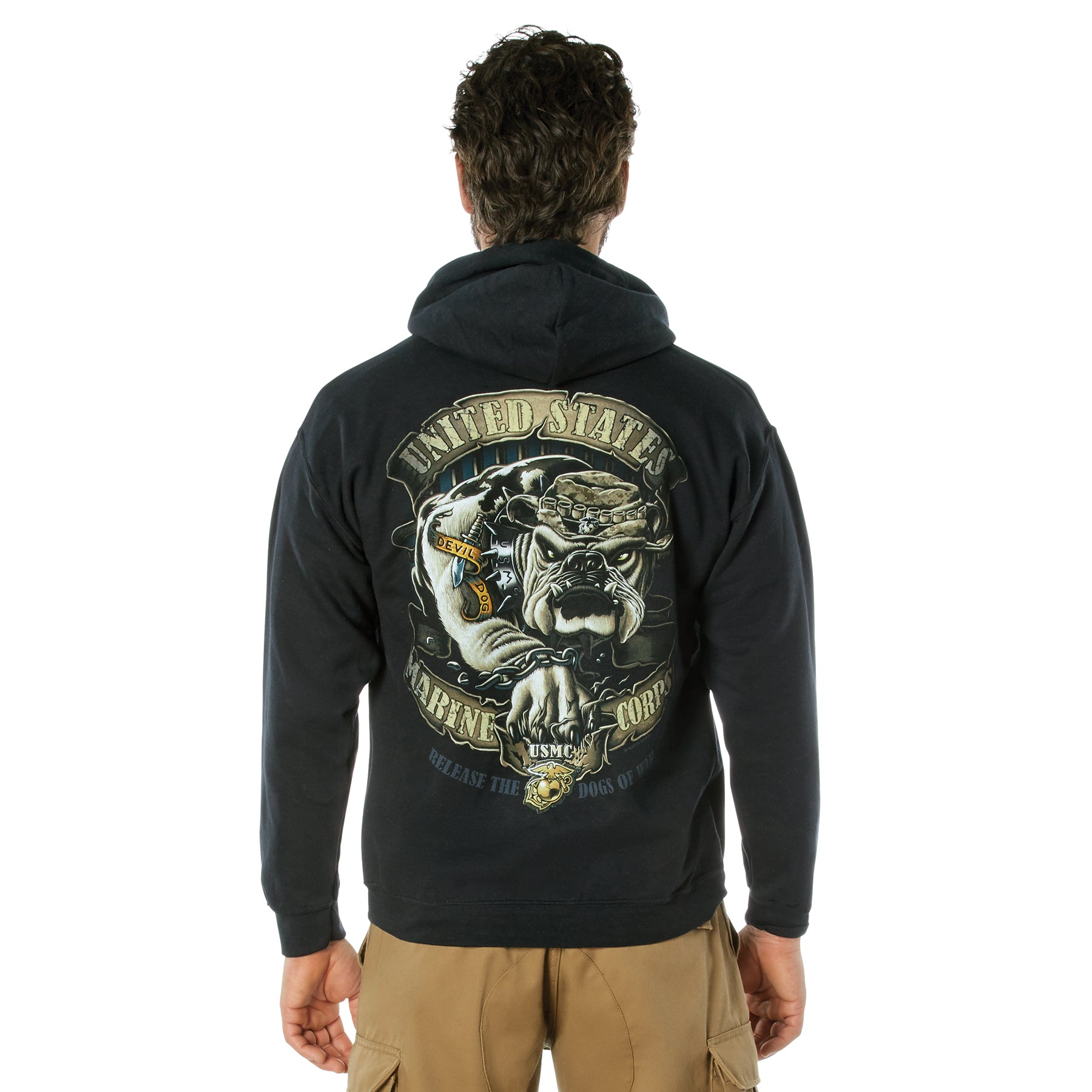Black Ink U.S.M.C. Bulldog Hooded Pullover Sweatshirt - Size : M