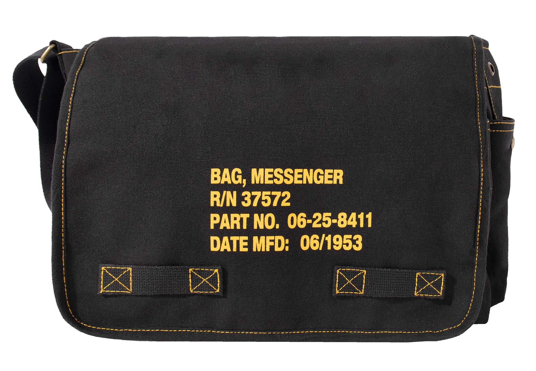 Heavyweight Canvas Classic Messenger Bag With Military Stencil - Color : Black